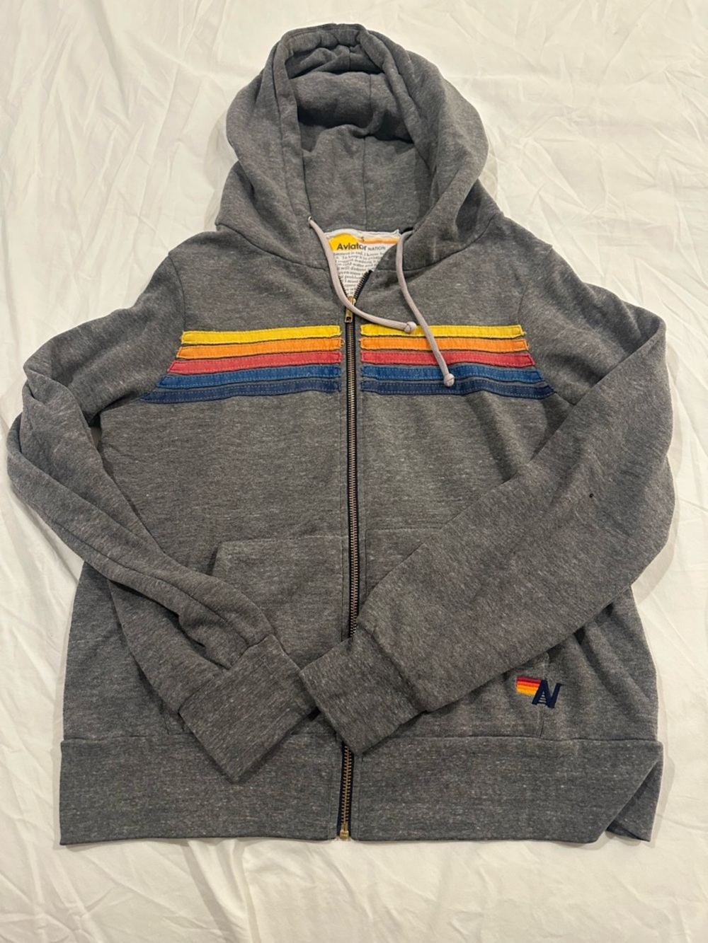 Aviator Nation 5 Stripe Hoodie Heather Grey Size Small